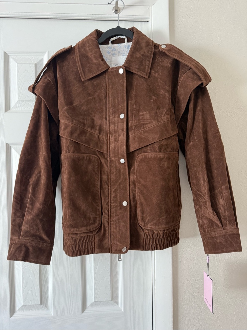 Avec Les Filles Faux Suede Layered Bomber Jacket size Medium Brunette - Picture 4 of 12